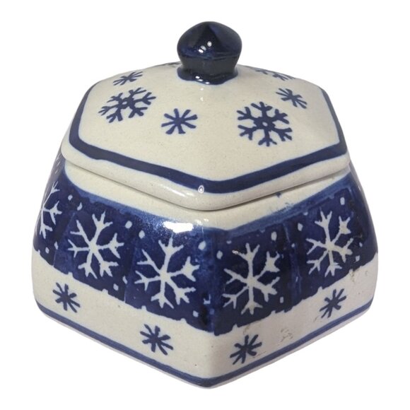 Manufaktura Other - Polish Pottery Trinket Box Boleslawiec Hexagon Snow Flake Pattern